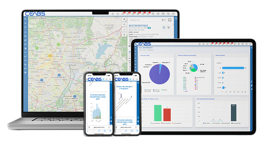 Imagem da plataforma CEABS mostrando monitoramento de veículos e alertas de risco